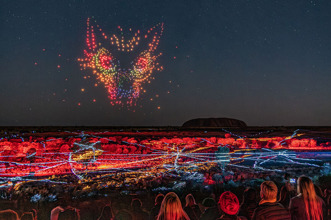 A dazzling aerial drone show over the outback.